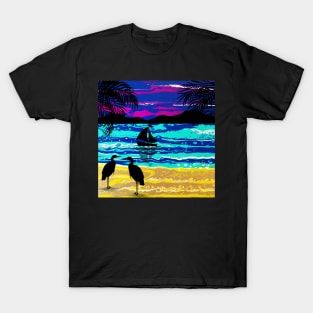 Coastal Beach Tropical Landscape Fluid Art Design T-Shirt